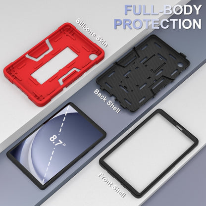 For Samsung Galaxy Tab A9 Contrast Color Robot Silicone Hybrid PC Tablet Case with Holder(Red Black) by bashfashion