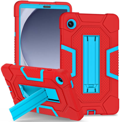 For Samsung Galaxy Tab A9 Contrast Color Robot Silicone Hybrid PC Tablet Case with Holder(Red Blue) by bashfashion