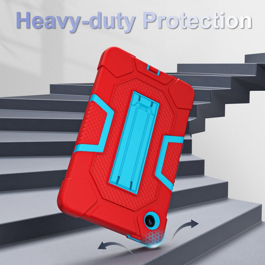 For Samsung Galaxy Tab A9 Contrast Color Robot Silicone Hybrid PC Tablet Case with Holder(Red Blue) by bashfashion