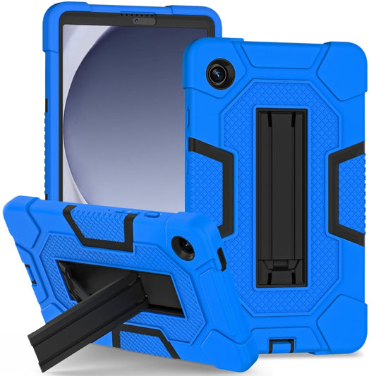 For Samsung Galaxy Tab A9 Contrast Color Robot Silicone Hybrid PC Tablet Case with Holder(Blue Black) by bashfashion