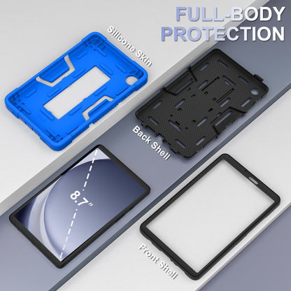 For Samsung Galaxy Tab A9 Contrast Color Robot Silicone Hybrid PC Tablet Case with Holder(Blue Black) by bashfashion