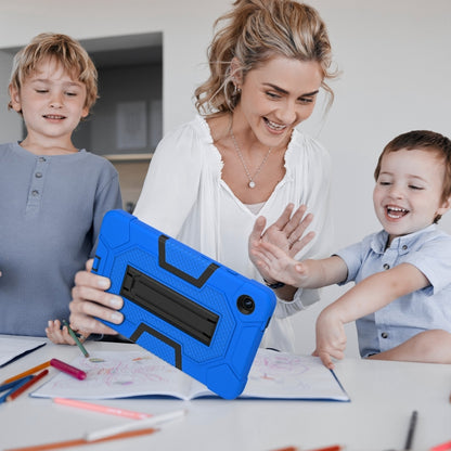 For Samsung Galaxy Tab A9 Contrast Color Robot Silicone Hybrid PC Tablet Case with Holder(Blue Black) by bashfashion