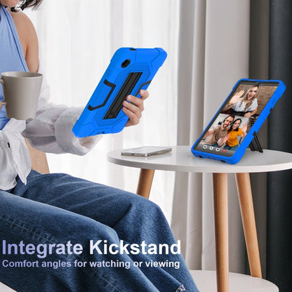 For Samsung Galaxy Tab A9 Contrast Color Robot Silicone Hybrid PC Tablet Case with Holder(Blue Black) by bashfashion