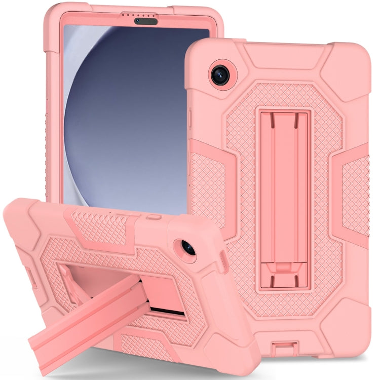 For Samsung Galaxy Tab A9 Contrast Color Robot Silicone Hybrid PC Tablet Case with Holder(Rose Gold) by bashfashion