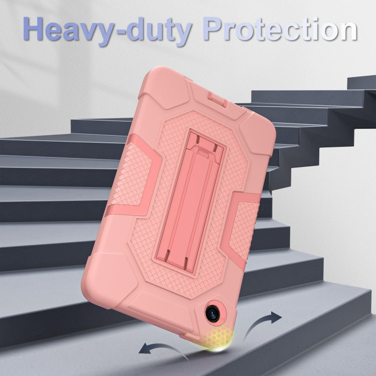 For Samsung Galaxy Tab A9 Contrast Color Robot Silicone Hybrid PC Tablet Case with Holder(Rose Gold) by bashfashion