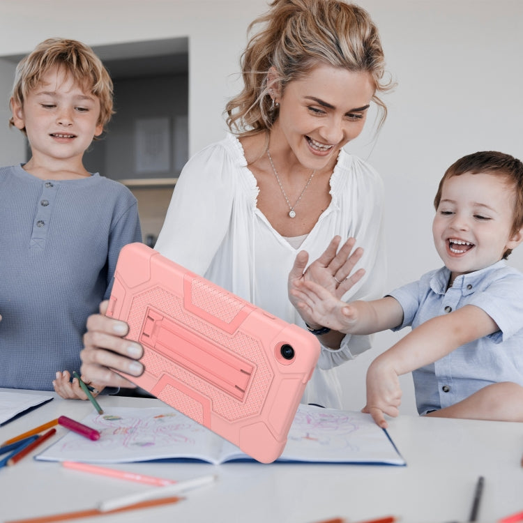 For Samsung Galaxy Tab A9 Contrast Color Robot Silicone Hybrid PC Tablet Case with Holder(Rose Gold) by bashfashion