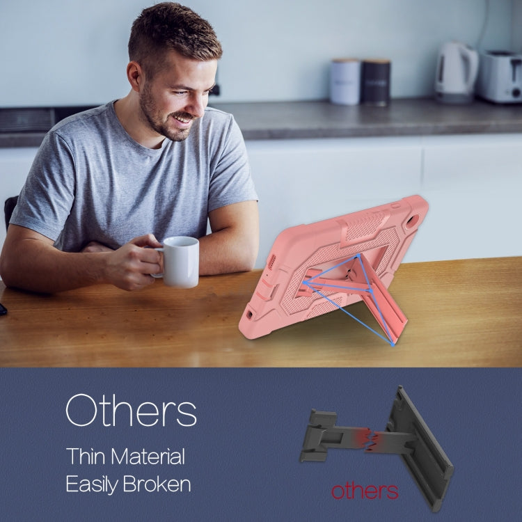 For Samsung Galaxy Tab A9 Contrast Color Robot Silicone Hybrid PC Tablet Case with Holder(Rose Gold) by bashfashion