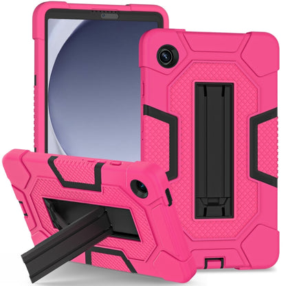 For Samsung Galaxy Tab A9 Contrast Color Robot Silicone Hybrid PC Tablet Case with Holder(Rose Red Black) by bashfashion