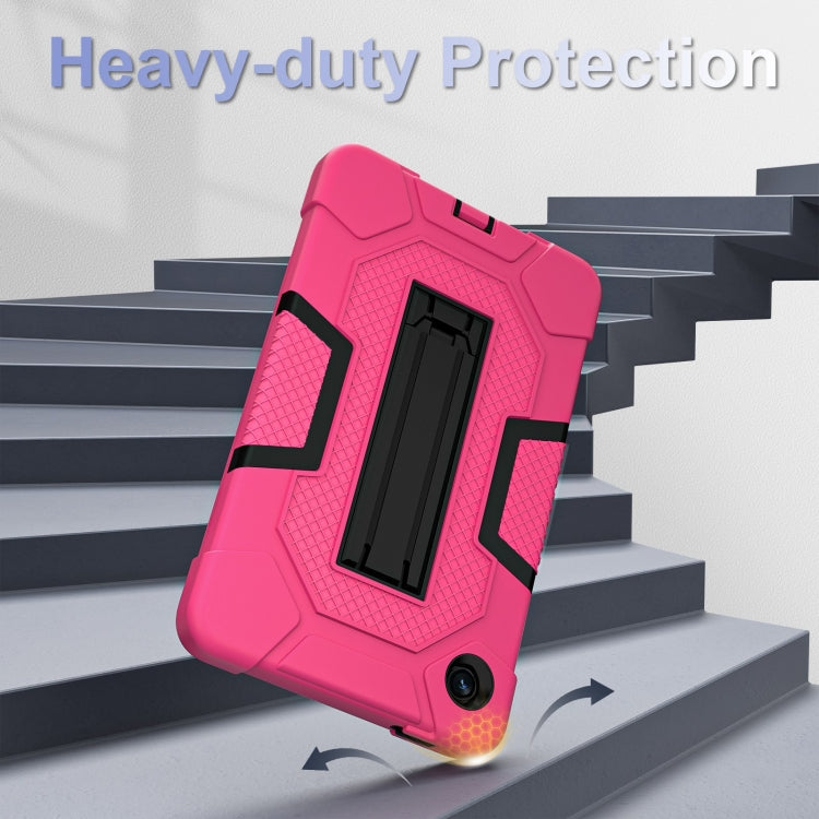 For Samsung Galaxy Tab A9 Contrast Color Robot Silicone Hybrid PC Tablet Case with Holder(Rose Red Black) by bashfashion