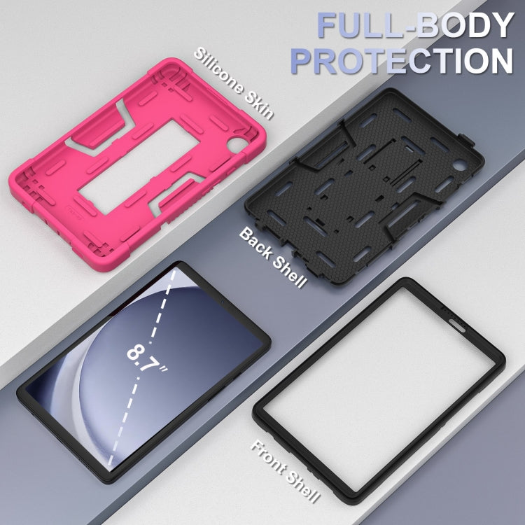 For Samsung Galaxy Tab A9 Contrast Color Robot Silicone Hybrid PC Tablet Case with Holder(Rose Red Black) by bashfashion