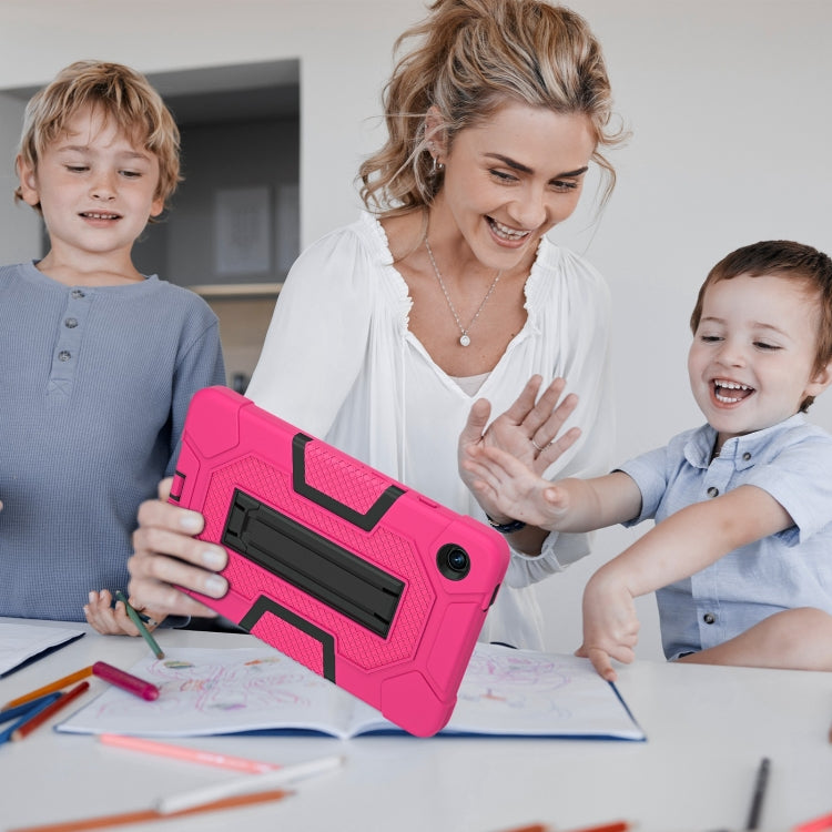 For Samsung Galaxy Tab A9 Contrast Color Robot Silicone Hybrid PC Tablet Case with Holder(Rose Red Black) by bashfashion