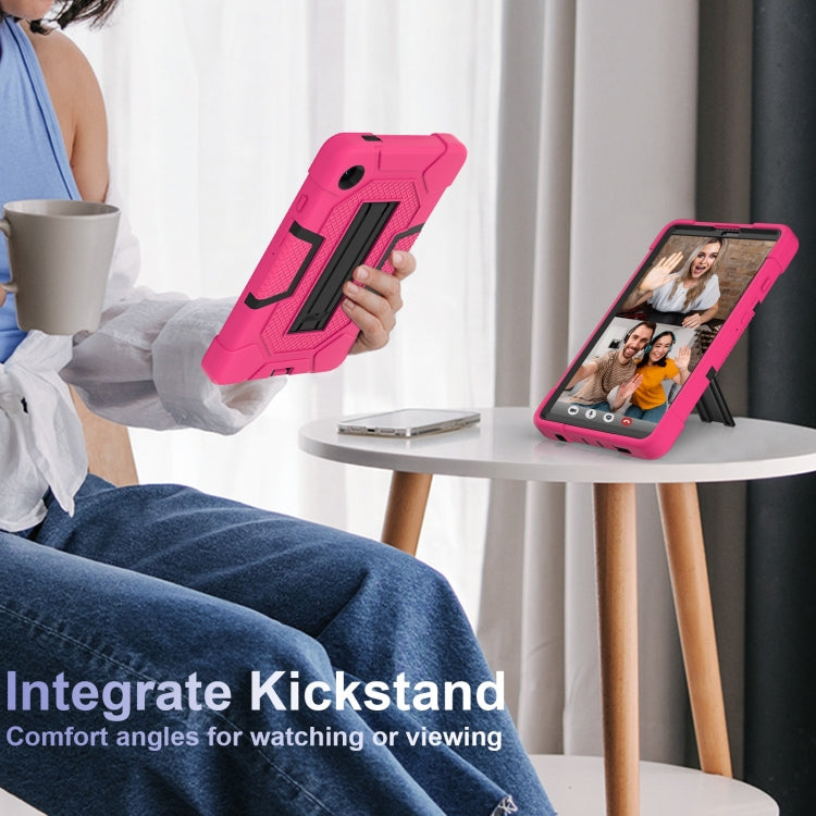 For Samsung Galaxy Tab A9 Contrast Color Robot Silicone Hybrid PC Tablet Case with Holder(Rose Red Black) by bashfashion