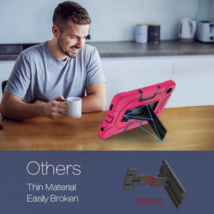 For Samsung Galaxy Tab A9 Contrast Color Robot Silicone Hybrid PC Tablet Case with Holder(Rose Red Black) by bashfashion