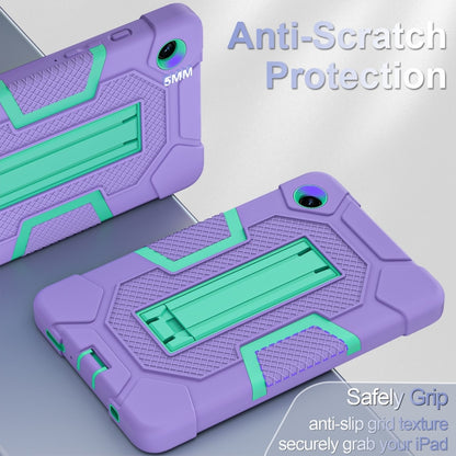 For Samsung Galaxy Tab A9 Contrast Color Robot Silicone Hybrid PC Tablet Case with Holder(Purple Mint Green) by bashfashion