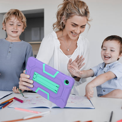 For Samsung Galaxy Tab A9 Contrast Color Robot Silicone Hybrid PC Tablet Case with Holder(Purple Mint Green) by bashfashion