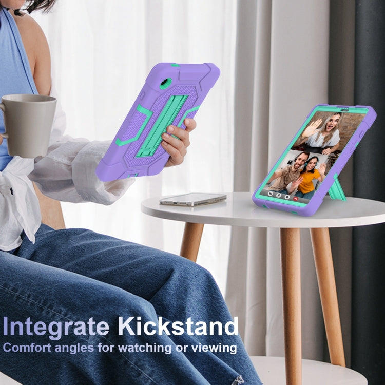 For Samsung Galaxy Tab A9 Contrast Color Robot Silicone Hybrid PC Tablet Case with Holder(Purple Mint Green) by bashfashion