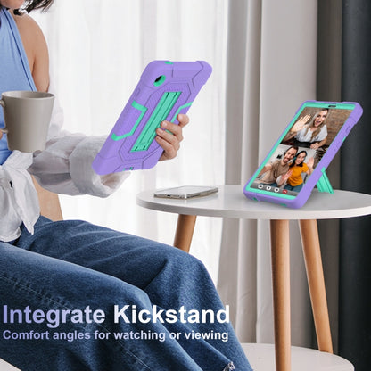 For Samsung Galaxy Tab A9 Contrast Color Robot Silicone Hybrid PC Tablet Case with Holder(Purple Mint Green) by bashfashion