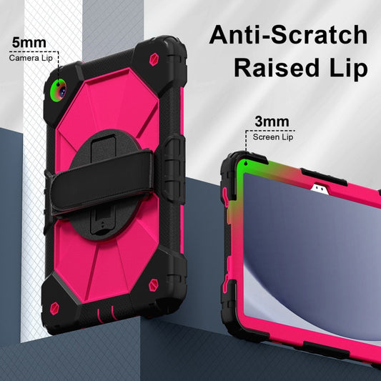For Samsung Galaxy Tab A9+ Contrast Color Robot C2 Silicone Hybrid PC Tablet Case(Black Rose Red) by bashfashion