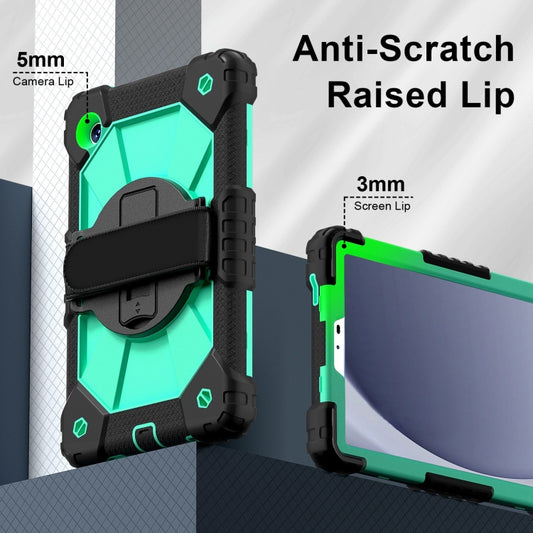 For Samsung Galaxy Tab A9 Contrast Color Robot C2 Silicone Hybrid PC Tablet Case(Black Mint Green) by bashfashion