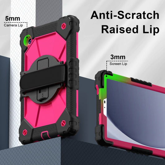 For Samsung Galaxy Tab A9 Contrast Color Robot C2 Silicone Hybrid PC Tablet Case(Black Rose Red) by bashfashion
