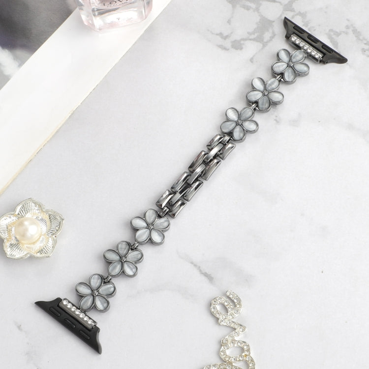 For Apple Watch Ultra 2 49mm 5-petaled Flower Zinc Alloy Chain Watch Band(Black) by bashfashion