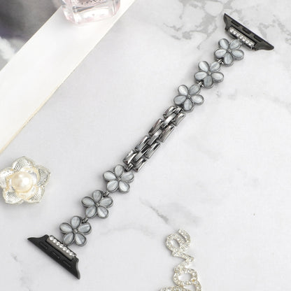 For Apple Watch Ultra 2 49mm 5-petaled Flower Zinc Alloy Chain Watch Band(Black) by bashfashion