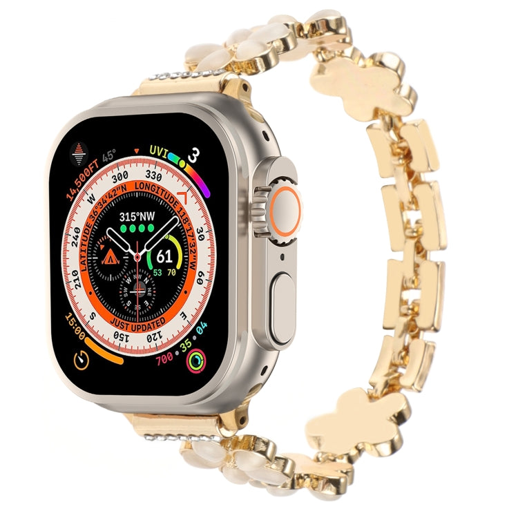 For Apple Watch Ultra 2 49mm 5-petaled Flower Zinc Alloy Chain Watch Band(Gold) by bashfashion
