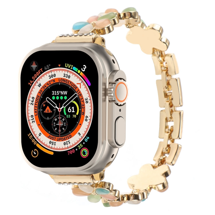 For Apple Watch Ultra 2 49mm 5-petaled Flower Zinc Alloy Chain Watch Band(Gold Colorful) by bashfashion