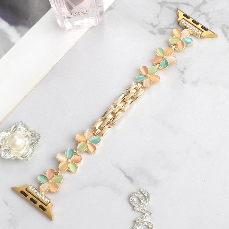 For Apple Watch Ultra 2 49mm 5-petaled Flower Zinc Alloy Chain Watch Band(Gold Colorful) by bashfashion