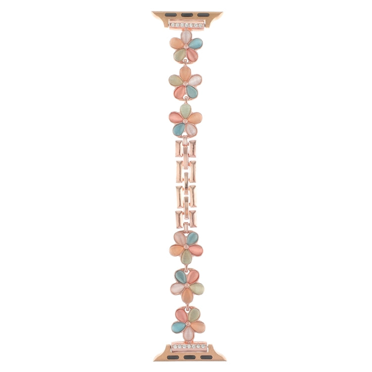 For Apple Watch Ultra 2 49mm 5-petaled Flower Zinc Alloy Chain Watch Band(Rose Gold Colorful) by bashfashion