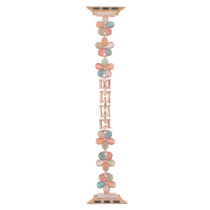 For Apple Watch Ultra 2 49mm 5-petaled Flower Zinc Alloy Chain Watch Band(Rose Gold Colorful) by bashfashion