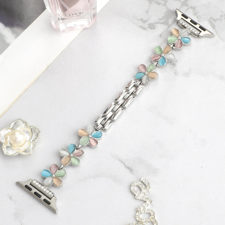 For Apple Watch Ultra 2 49mm 5-petaled Flower Zinc Alloy Chain Watch Band(Silver Colorful) by bashfashion
