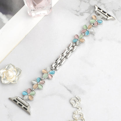 For Apple Watch Ultra 2 49mm 5-petaled Flower Zinc Alloy Chain Watch Band(Silver Colorful) by bashfashion