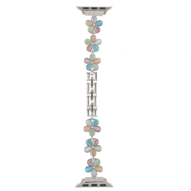 For Apple Watch Ultra 2 49mm 5-petaled Flower Zinc Alloy Chain Watch Band(Silver Colorful) by bashfashion
