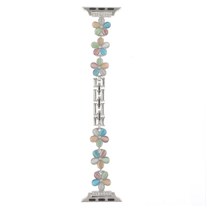 For Apple Watch Ultra 2 49mm 5-petaled Flower Zinc Alloy Chain Watch Band(Silver Colorful) by bashfashion