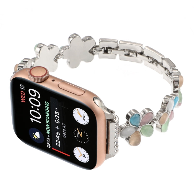 For Apple Watch Series 9 41mm 5-petaled Flower Zinc Alloy Chain Watch Band(Silver Colorful) by bashfashion