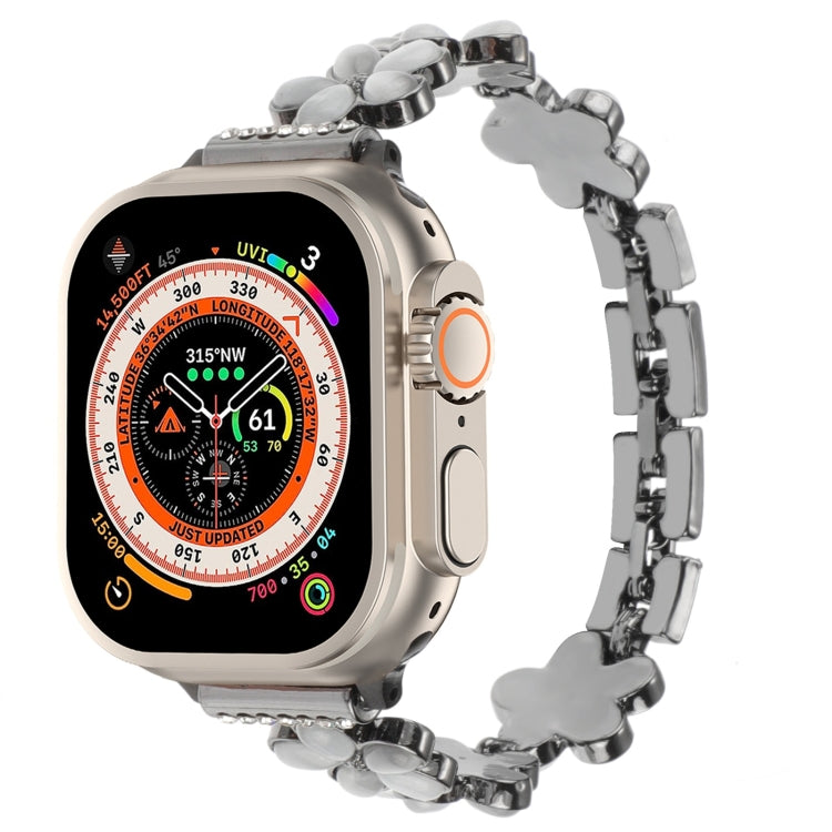 For Apple Watch Ultra 49mm 5-petaled Flower Zinc Alloy Chain Watch Band(Black) by bashfashion