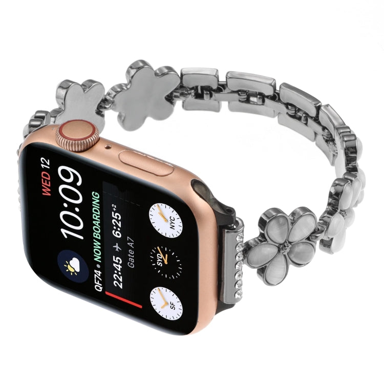For Apple Watch Ultra 49mm 5-petaled Flower Zinc Alloy Chain Watch Band(Black) by bashfashion