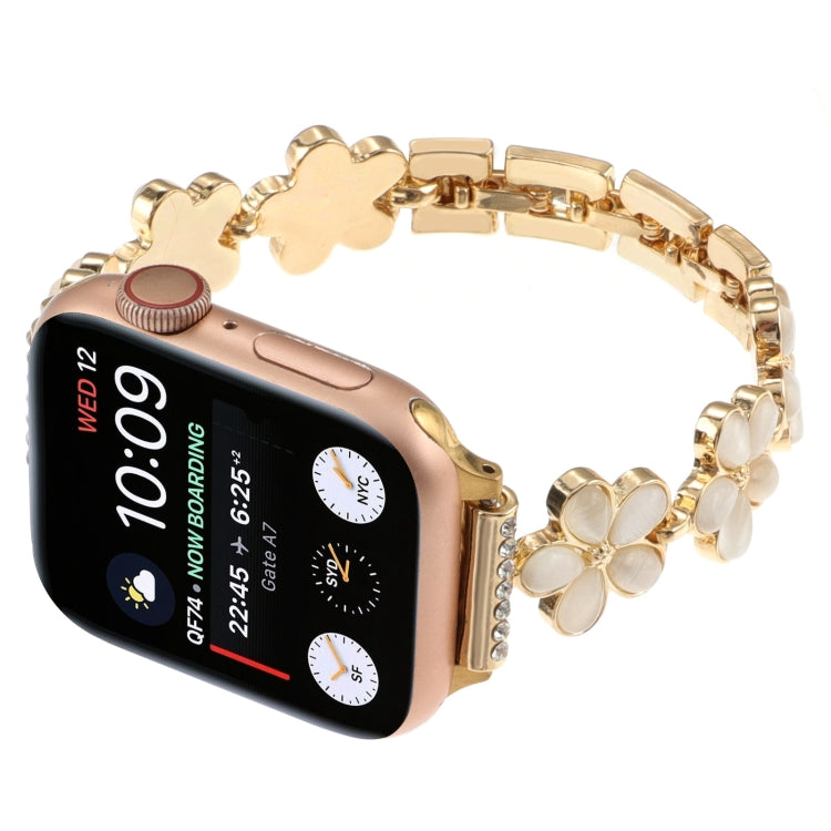 For Apple Watch Ultra 49mm 5-petaled Flower Zinc Alloy Chain Watch Band(Gold) by bashfashion