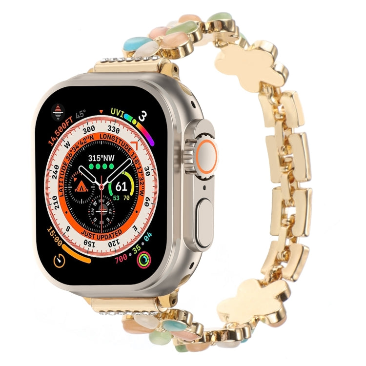 For Apple Watch Ultra 49mm 5-petaled Flower Zinc Alloy Chain Watch Band(Gold Colorful) by bashfashion