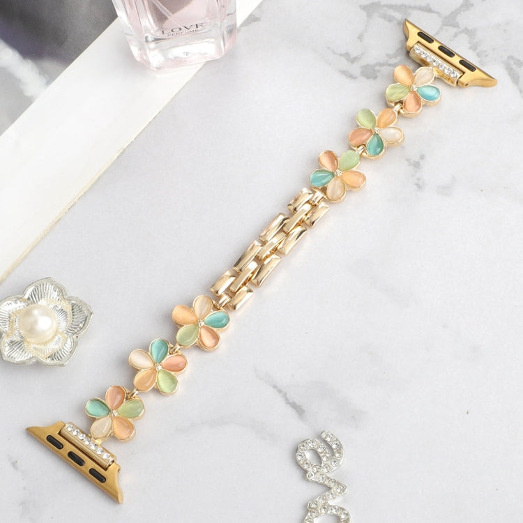 For Apple Watch Ultra 49mm 5-petaled Flower Zinc Alloy Chain Watch Band(Gold Colorful) by bashfashion
