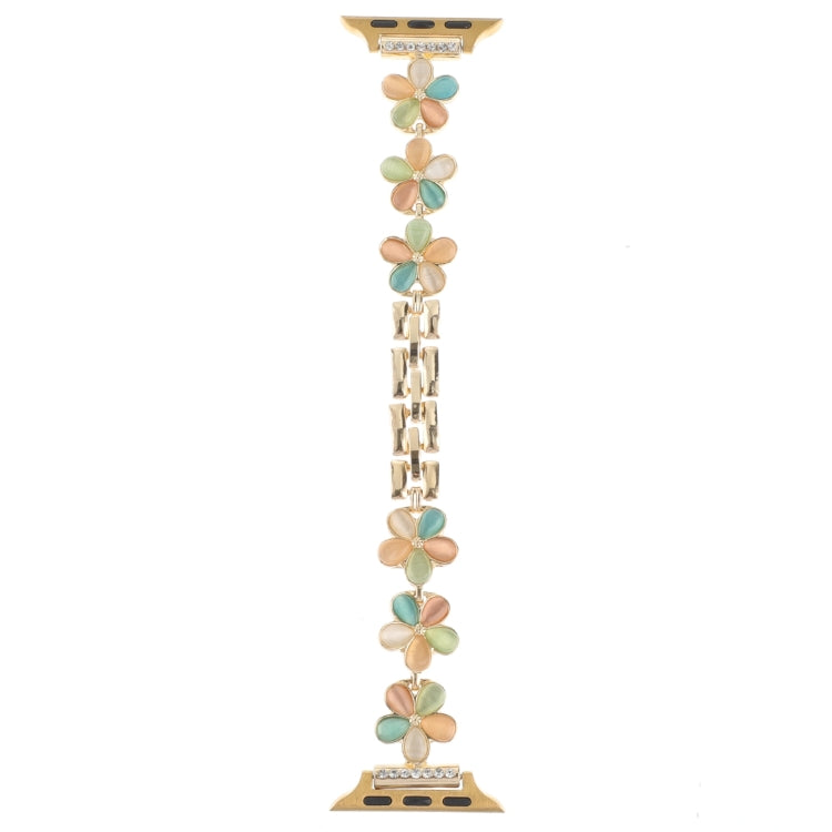For Apple Watch Ultra 49mm 5-petaled Flower Zinc Alloy Chain Watch Band(Gold Colorful) by bashfashion