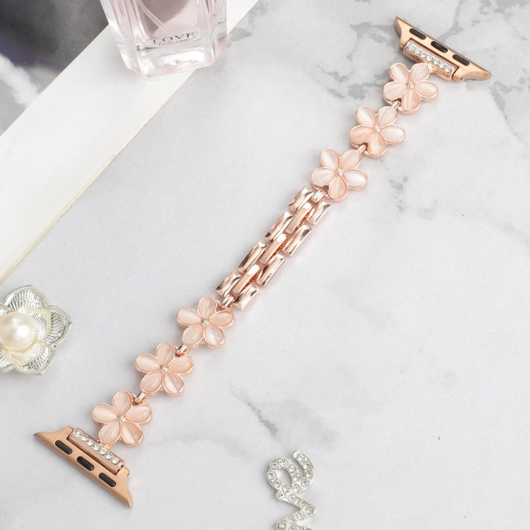 For Apple Watch Ultra 49mm 5-petaled Flower Zinc Alloy Chain Watch Band(Rose Gold) by bashfashion