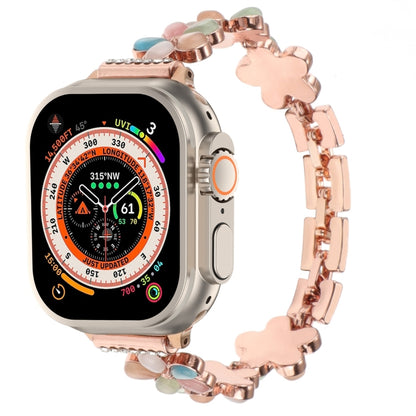 For Apple Watch Ultra 49mm 5-petaled Flower Zinc Alloy Chain Watch Band(Rose Gold Colorful) by bashfashion