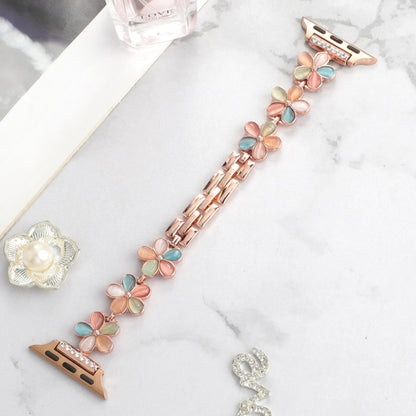 For Apple Watch Ultra 49mm 5-petaled Flower Zinc Alloy Chain Watch Band(Rose Gold Colorful) by bashfashion