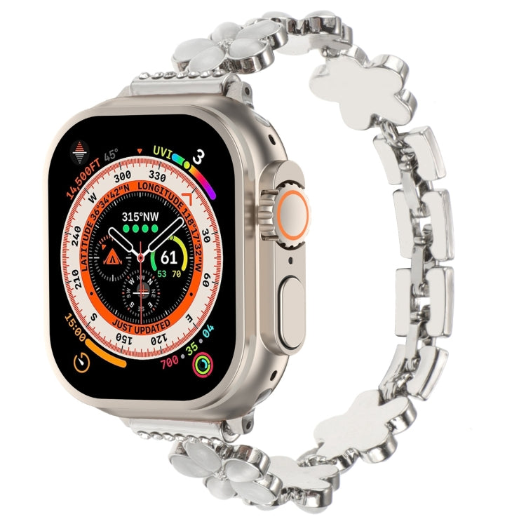For Apple Watch Ultra 49mm 5-petaled Flower Zinc Alloy Chain Watch Band(Silver) by bashfashion