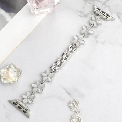 For Apple Watch Ultra 49mm 5-petaled Flower Zinc Alloy Chain Watch Band(Silver) by bashfashion