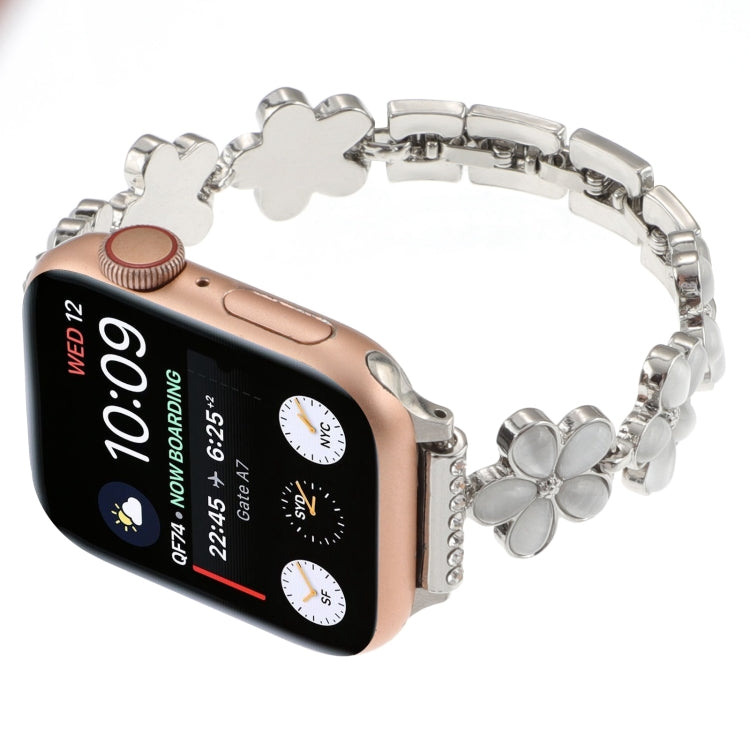 For Apple Watch Ultra 49mm 5-petaled Flower Zinc Alloy Chain Watch Band(Silver) by bashfashion
