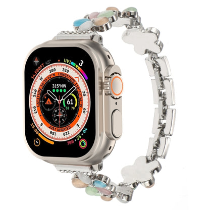 For Apple Watch Ultra 49mm 5-petaled Flower Zinc Alloy Chain Watch Band(Silver Colorful) by bashfashion
