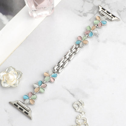 For Apple Watch Ultra 49mm 5-petaled Flower Zinc Alloy Chain Watch Band(Silver Colorful) by bashfashion